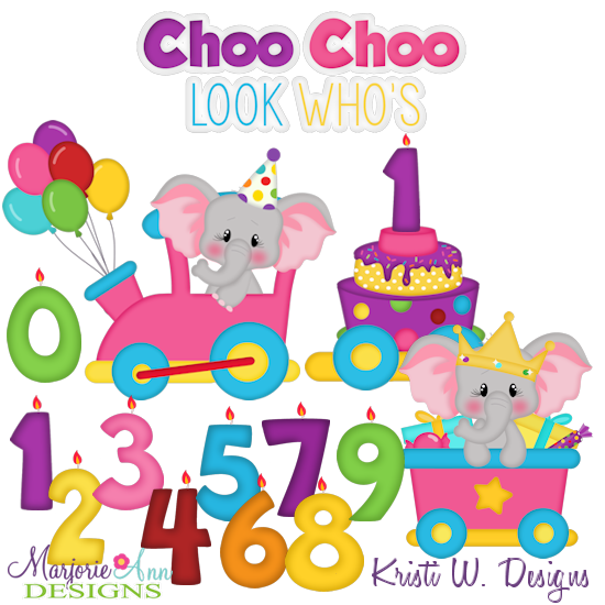 Elephant Birthday Train SVG Cutting Files + Clipart - Click Image to Close